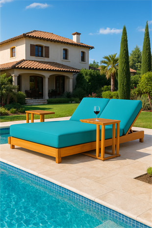 Ahşap Şezlong Minderi Çift Kişilik Su Geçirmez Kumaş Yastıklı - turkuaz