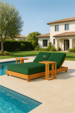 Ahşap Şezlong Minderi Çift Kişilik Su Geçirmez Kumaş Yastıklı - koyu yeşil