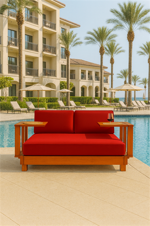 Ahşap Şezlong Minderi Çift Kişilik Su Geçirmez Kumaş Yastıklı - kırmızı