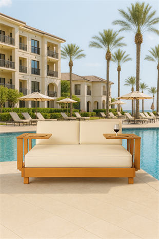 Ahşap Şezlong Minderi Çift Kişilik Su Geçirmez Kumaş Yastıklı - krem