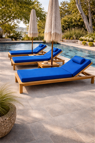 Ahşap Şezlong Minderi Tek Kişilik  Su Geçirmez Kumaş Yastıklı - saks mavi