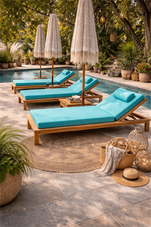Ahşap Şezlong Minderi Tek Kişilik Su Geçirmez Kumaş Yastıklı - turkuaz mavi