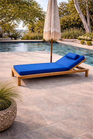 Ahşap Şezlong Minderi Tek Kişilik  Su Geçirmez Kumaş Yastıklı - saks mavi