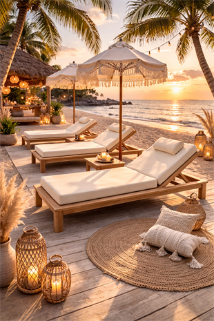 Ahşap Şezlong Minderi Tek Kişilik  Su Geçirmez Kumaş Yastıklı - a.bej