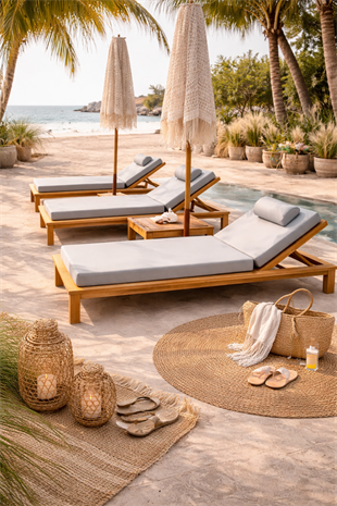 Ahşap Şezlong Minderi Tek Kişilik Su Geçirmez Kumaş Yastıklı - açık gri