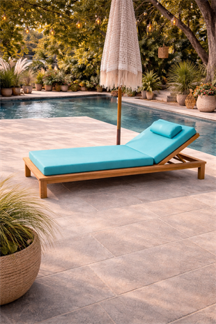 Ahşap Şezlong Minderi Tek Kişilik Su Geçirmez Kumaş Yastıklı - turkuaz mavi