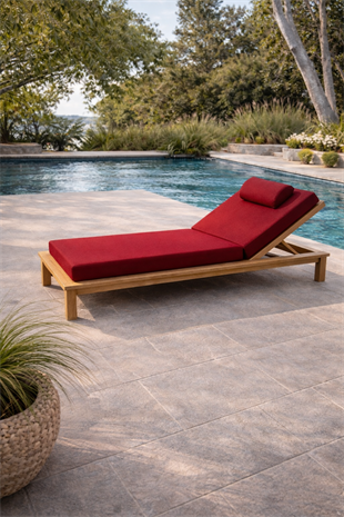 Ahşap Şezlong Minderi Tek Kişilik  Su Geçirmez Kumaş Yastıklı - bordo