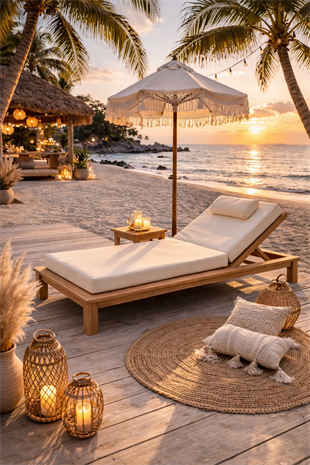 Ahşap Şezlong Minderi Tek Kişilik  Su Geçirmez Kumaş Yastıklı - a.bej