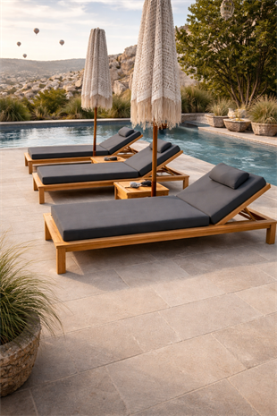 Ahşap Şezlong Minderi Tek Kişilik  Su Geçirmez Kumaş Yastıklı - koyu gri