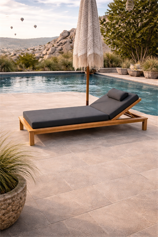 Ahşap Şezlong Minderi Tek Kişilik  Su Geçirmez Kumaş Yastıklı - koyu gri