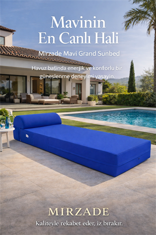 Grand Sunbed Güneşlenme Minderi - Saks Mavi̇ | Yastıklı, Su Geçirmez | Mirzade