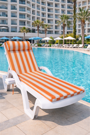 Mi̇rzade Şezlong Mi̇nderi̇ Lüks Su Geçi̇rmez Kumaş Yastikli Gri̇ Süngerli̇ Fermuarli-Turuncu Krem | Yastıklı Lüks Şezlong Minderi – 5 cm Sünger