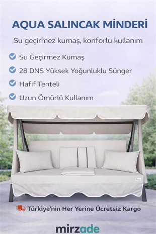 MİRZADE AQUA SALINCAK MİNDERİ SU GEÇİRMEZ KUMAŞ GRİ SÜNGER FERMUARLI SET-salıncak krem