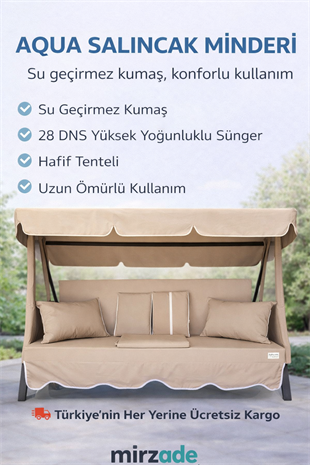 MİRZADE AQUA SALINCAK MİNDERİ SU GEÇİRMEZ KUMAŞ GRİ SÜNGER FERMUARLI SET-salıncak a.bej