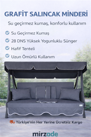 MİRZADE AQUA SALINCAK MİNDERİ SU GEÇİRMEZ KUMAŞ GRİ SÜNGER FERMUARLI SET-salıncak koyu gri