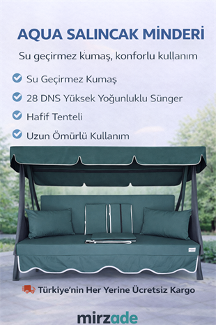 MİRZADE AQUA SALINCAK MİNDERİ SU GEÇİRMEZ KUMAŞ GRİ SÜNGER FERMUARLI SET-salıncak koyu yeşil