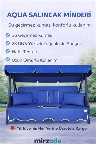 MİRZADE AQUA SALINCAK MİNDERİ SU GEÇİRMEZ KUMAŞ GRİ SÜNGER FERMUARLI SET-salıncak saks mavi