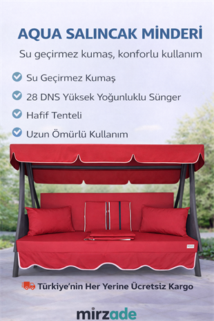 MİRZADE AQUA SALINCAK MİNDERİ SU GEÇİRMEZ KUMAŞ GRİ SÜNGER FERMUARLI SET-salıncak kırmızı