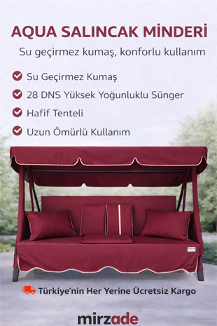 MİRZADE AQUA SALINCAK MİNDERİ SU GEÇİRMEZ KUMAŞ GRİ SÜNGER FERMUARLI SET-salıncak bordo