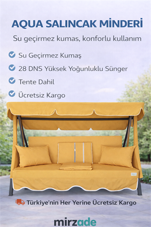 MİRZADE AQUA SALINCAK MİNDERİ SU GEÇİRMEZ KUMAŞ GRİ SÜNGER FERMUARLI SET-salıncak sarı