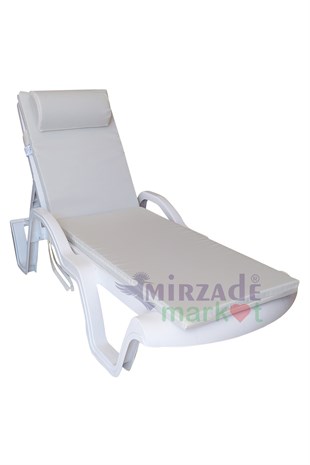 Mi̇rzade Şezlong Mi̇nderi̇ Lüks Su Geçi̇rmez Kumaş Yastikli Gri̇ Süngerli̇ Fermuarli-Krem | Yastıklı Lüks Şezlong Minderi – 5 cm Sünger