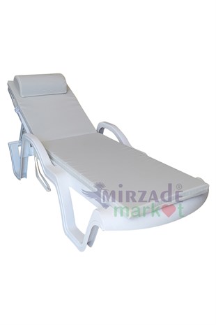 Mi̇rzade Şezlong Mi̇nderi̇ Lüks Su Geçi̇rmez Kumaş Yastikli Gri̇ Süngerli̇ Fermuarli-Krem | Yastıklı Lüks Şezlong Minderi – 5 cm Sünger