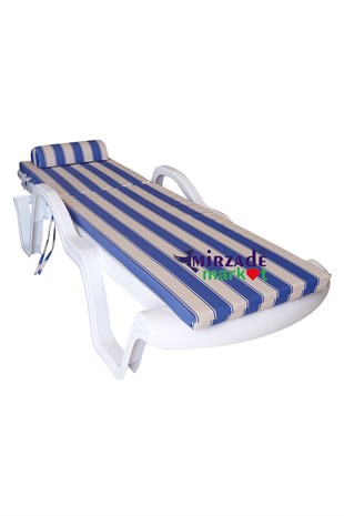 Mi̇rzade Şezlong Mi̇nderi̇ Lüks Su Geçi̇rmez Kumaş Yastikli Gri̇ Süngerli̇ Fermuarli-Mavi̇ Krem | Yastıklı Lüks Şezlong Minderi – 5 cm Sünger