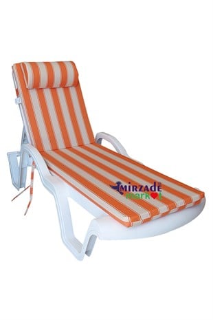Mi̇rzade Şezlong Mi̇nderi̇ Lüks Su Geçi̇rmez Kumaş Yastikli Gri̇ Süngerli̇ Fermuarli-Turuncu Krem | Yastıklı Lüks Şezlong Minderi – 5 cm Sünger