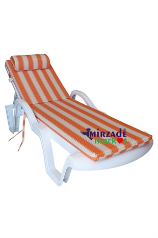 Mi̇rzade Şezlong Mi̇nderi̇ Lüks Su Geçi̇rmez Kumaş Yastikli Gri̇ Süngerli̇ Fermuarli-Turuncu Krem | Yastıklı Lüks Şezlong Minderi – 5 cm Sünger