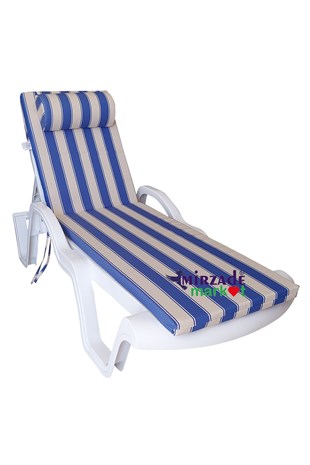 Mi̇rzade Şezlong Mi̇nderi̇ Lüks Su Geçi̇rmez Kumaş Yastikli Gri̇ Süngerli̇ Fermuarli-Mavi̇ Krem | Yastıklı Lüks Şezlong Minderi – 5 cm Sünger