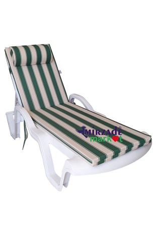 Mi̇rzade Şezlong Mi̇nderi̇ Lüks Su Geçi̇rmez Kumaş Yastikli Gri̇ Süngerli̇ Fermuarli-Yeşi̇l Krem | Yastıklı Lüks Şezlong Minderi – 5 cm Sünger