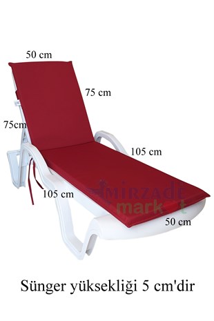 Mi̇rzade Şezlong Mi̇nderi̇ Standart  Su Geçi̇rmez Malzeme-Bordo | Su Geçirmez Şezlong Minderi – 5 cm Sünger