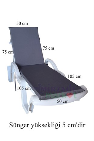 Mi̇rzade Şezlong Mi̇nderi̇ Standart Su Geçi̇rmez Malzeme-K.Gri̇ | Su Geçirmez Şezlong Minderi – 5 cm Sünger