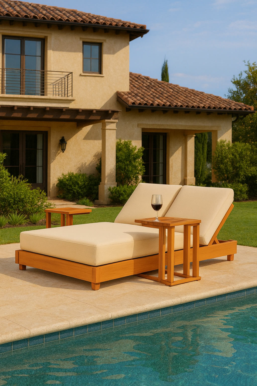 Ahşap Şezlong Minderi Çift Kişilik Su Geçirmez Kumaş Yastıklı - krem