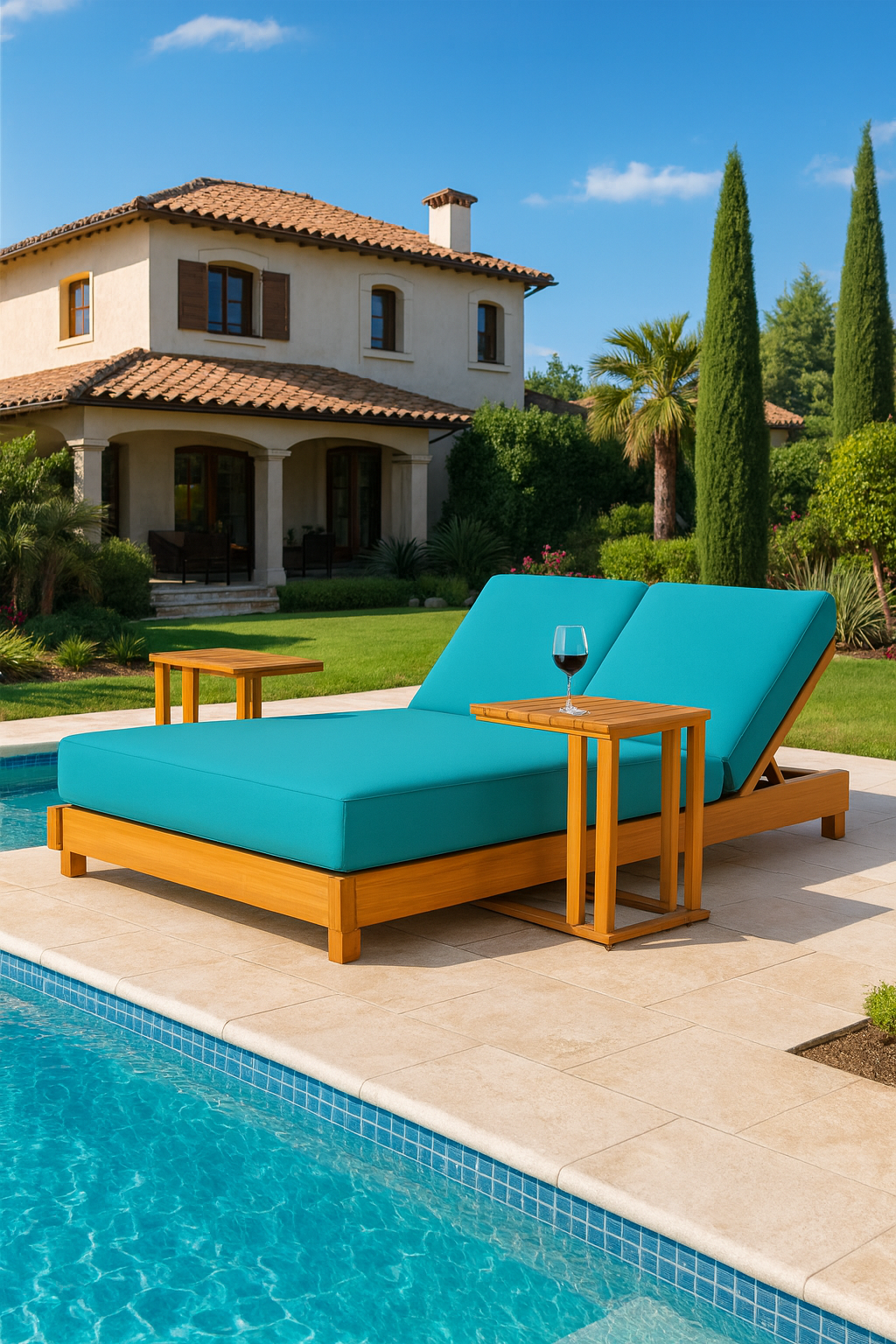 Ahşap Şezlong Minderi Çift Kişilik Su Geçirmez Kumaş Yastıklı - turkuaz