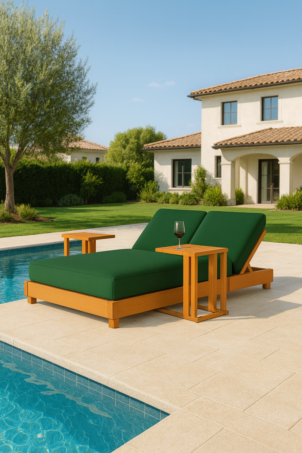 Ahşap Şezlong Minderi Çift Kişilik Su Geçirmez Kumaş Yastıklı - koyu yeşil