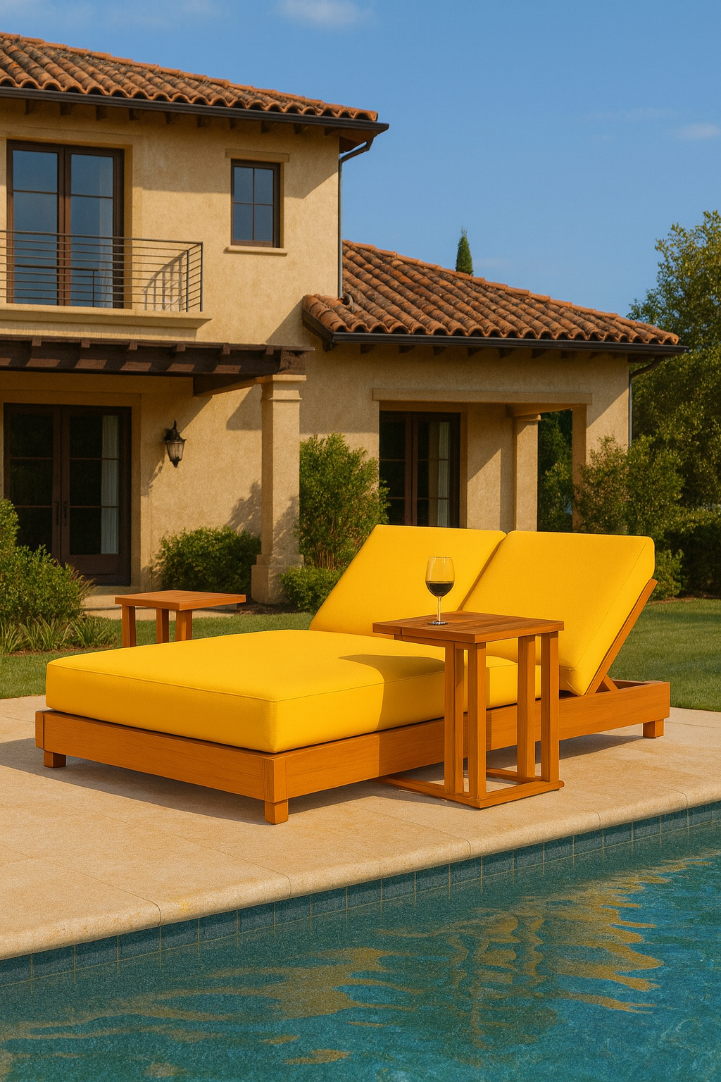 Ahşap Şezlong Minderi Çift Kişilik Su Geçirmez Kumaş Yastıklı - kırmızı