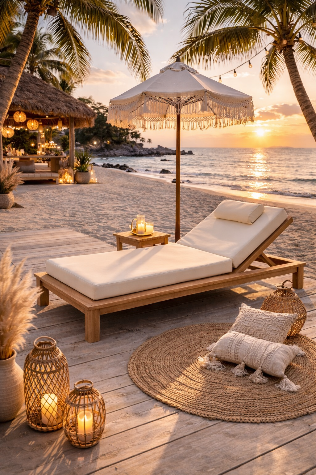 Ahşap Şezlong Minderi Tek Kişilik  Su Geçirmez Kumaş Yastıklı - a.bej