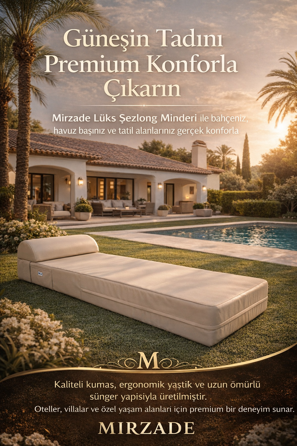 Grand Sunbed Güneşlenme Minderi - Açik Bej | Yastıklı, Su Geçirmez | Mirzade