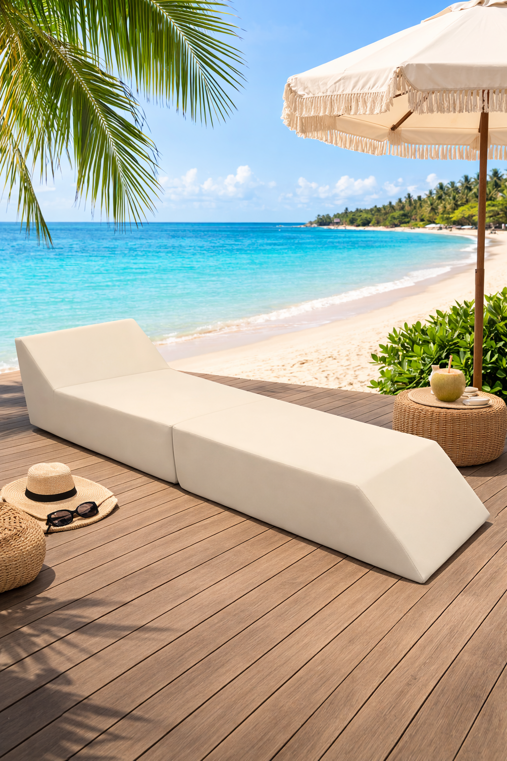 Katlanır Sunbed Güneşlenme Minderi - Krem | Taşınabilir, Su Geçirmez | Mirzade