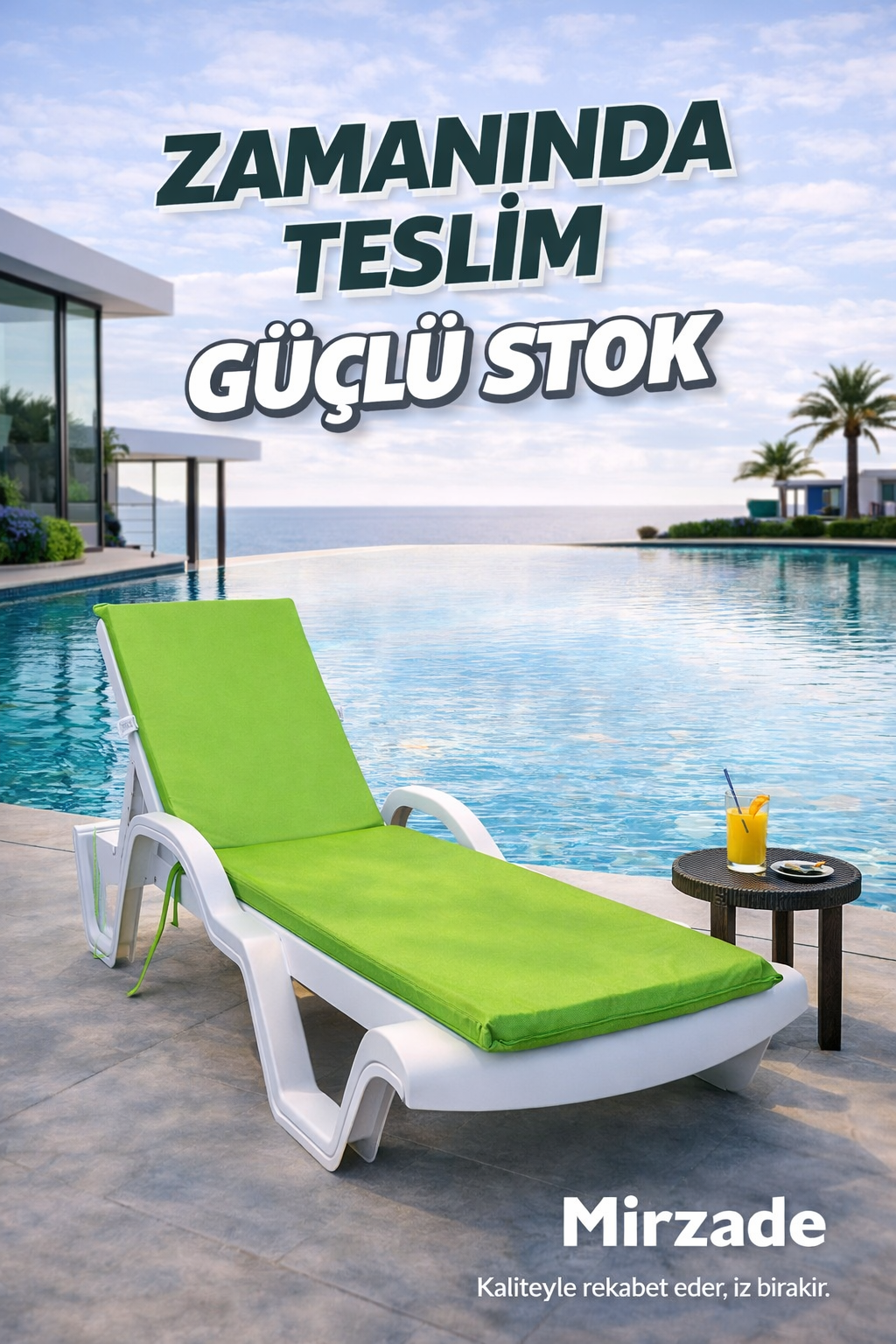 Mi̇rzade Şezlong Mi̇nderi̇ Standart  Su Geçi̇rmez Malzeme-F.Yeşi̇l | Su Geçirmez Şezlong Minderi – 5 cm Sünger