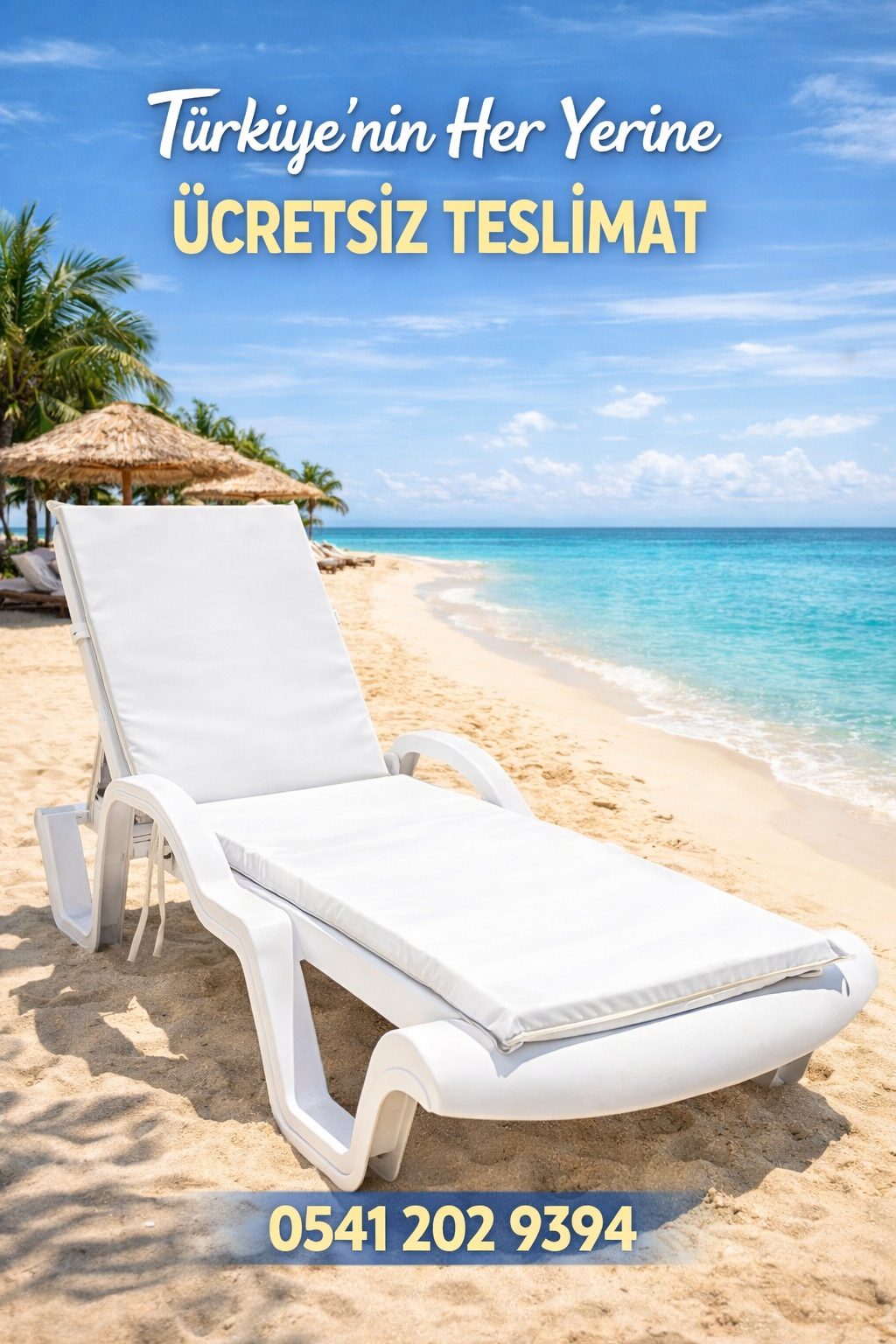 Mi̇rzade Şezlong Mi̇nderi̇ Standart Su Geçi̇rmez Malzeme-Krem | Su Geçirmez Şezlong Minderi – 5 cm Sünger