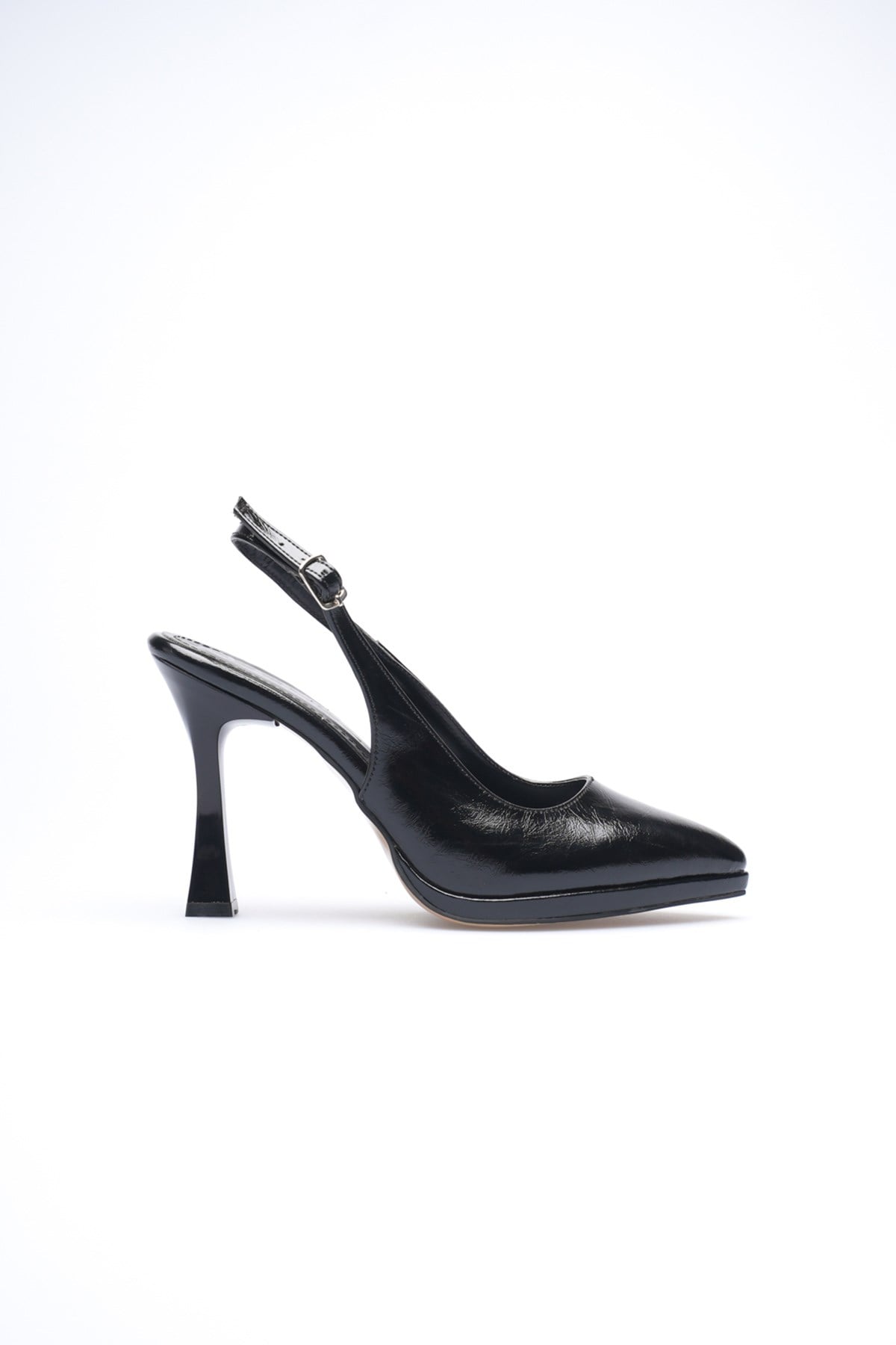 Siyah Platform Topuklu Kadın Ayakkabı Sivri Burun Arkası Açık Stiletto 10 cm S26001