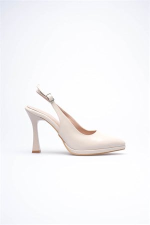 Bej Platform Topuklu Kadın Ayakkabı Sivri Burun Arkası Açık Stiletto 10 cm S26001