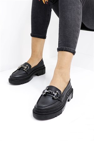 Siyah Kalın Taban Kadın Ayakkabı Loafer 2381