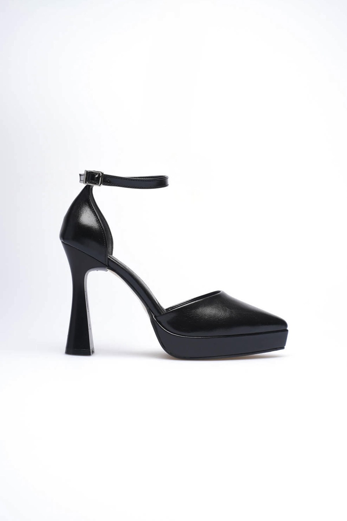 Siyah Bilek Bağlamalı Sivri Burun Yüksek Topuklu Platform Kadın Ayakkabı S25003