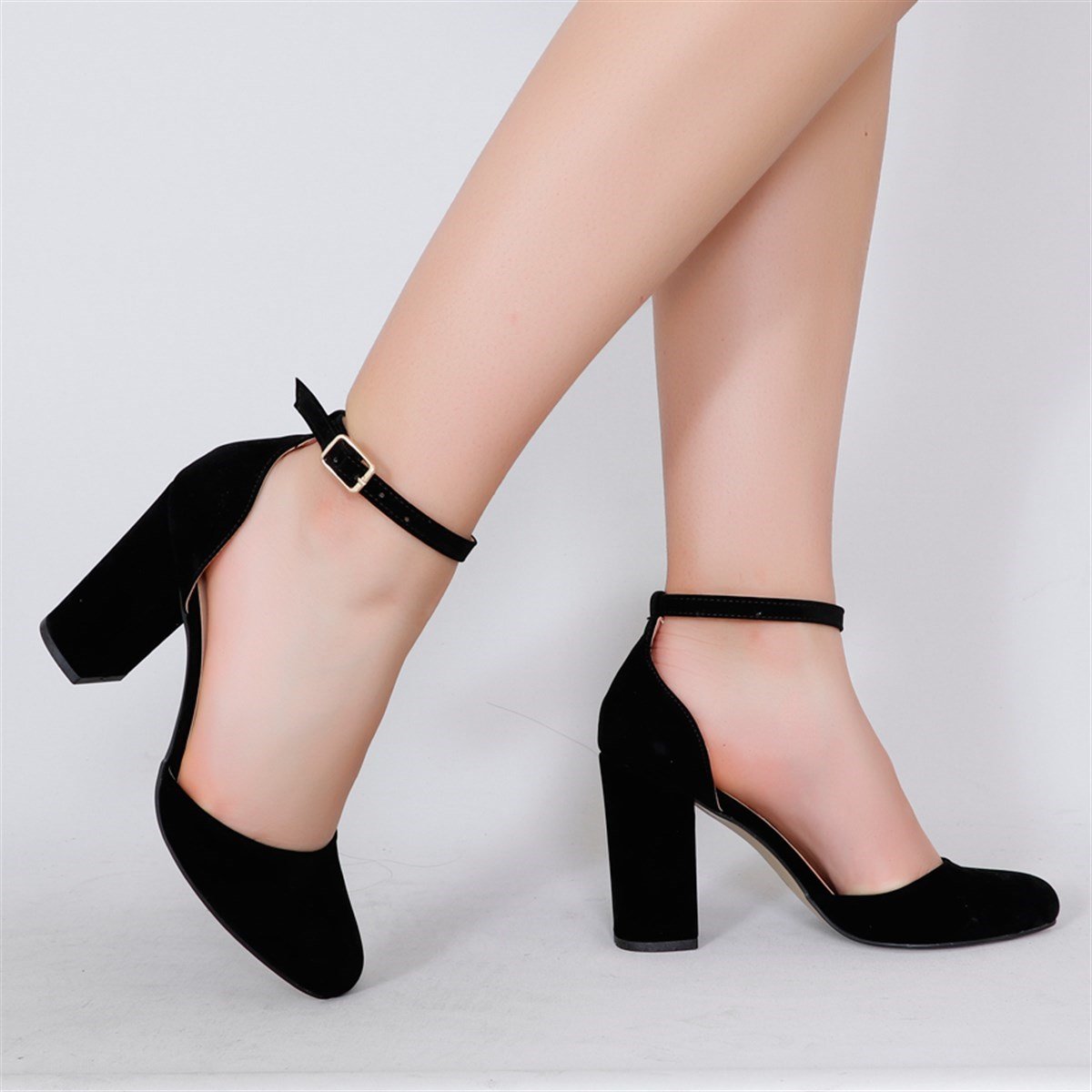 Siyah süet Kalın Topuklu Kadın Ayakkabı EL101Y