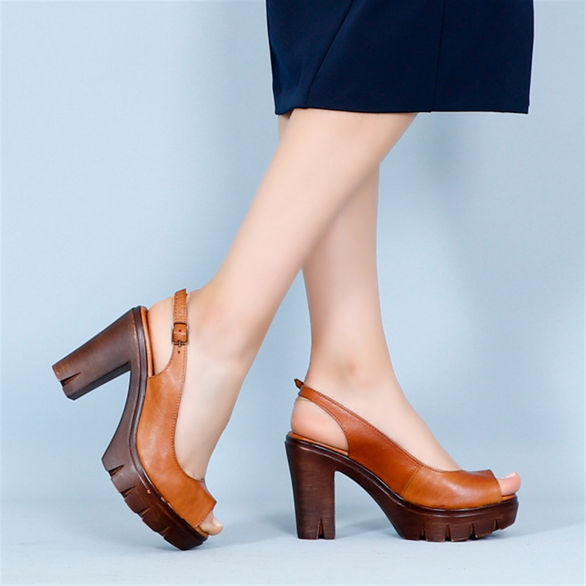 Taba Hakiki Deri Plarform Topuklu Kadın Ayakkabı 300Y