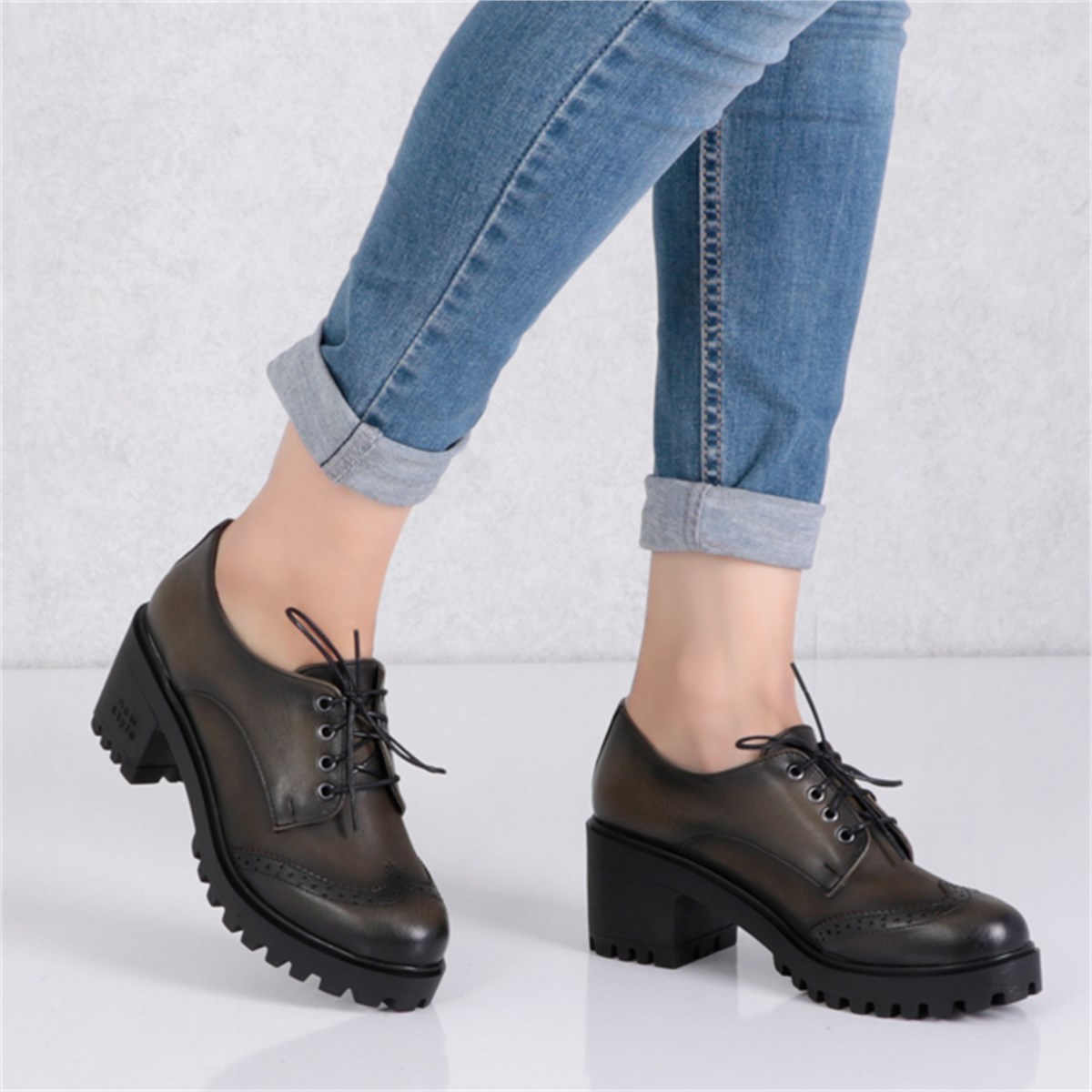 Haki KalınTopuklu Kadın Ayakkabı 03Y