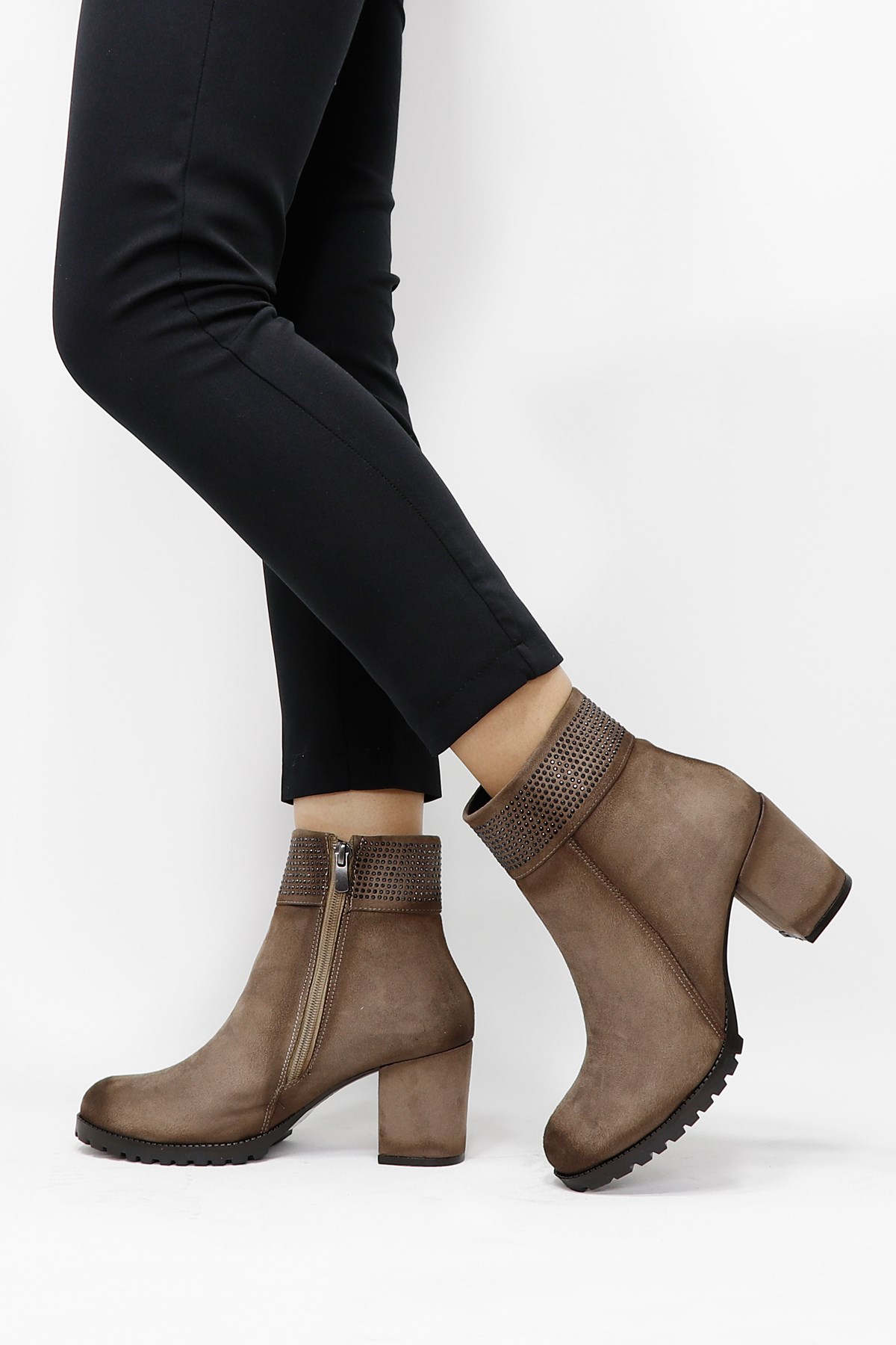 Vizon süet Kalın Topuklu Kadın Bot M2201